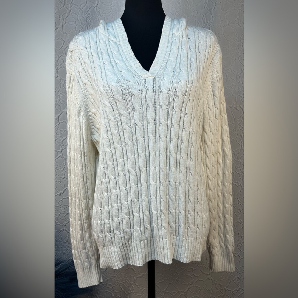 Sonoma- Women’s Cream Knit Hooded Sweater (XL)